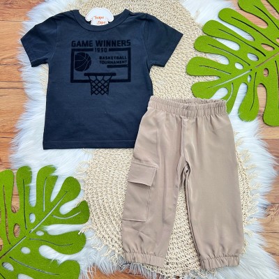  Conj. Camiseta Game Winners e Calça Jogger - Preto e Areia